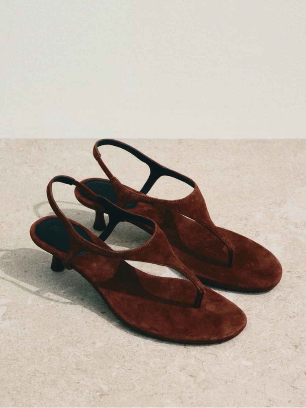 H&M Edition Thong Styled Brown Suede Kitten Heel  Sandal Sizes 9 & 8 NWT